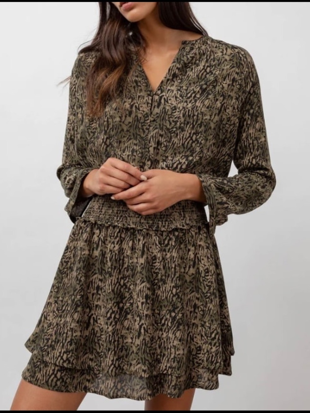 Rails Jasmine olive static smocked waist tiered mini dress Small